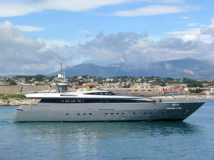 a large ship in the water aboard VELVET Yacht for Sale