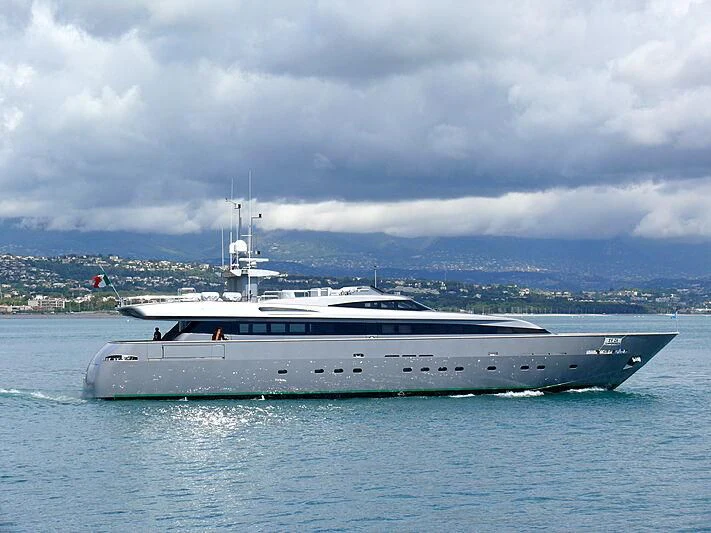 a large white boat in the water aboard VELVET Yacht for Sale