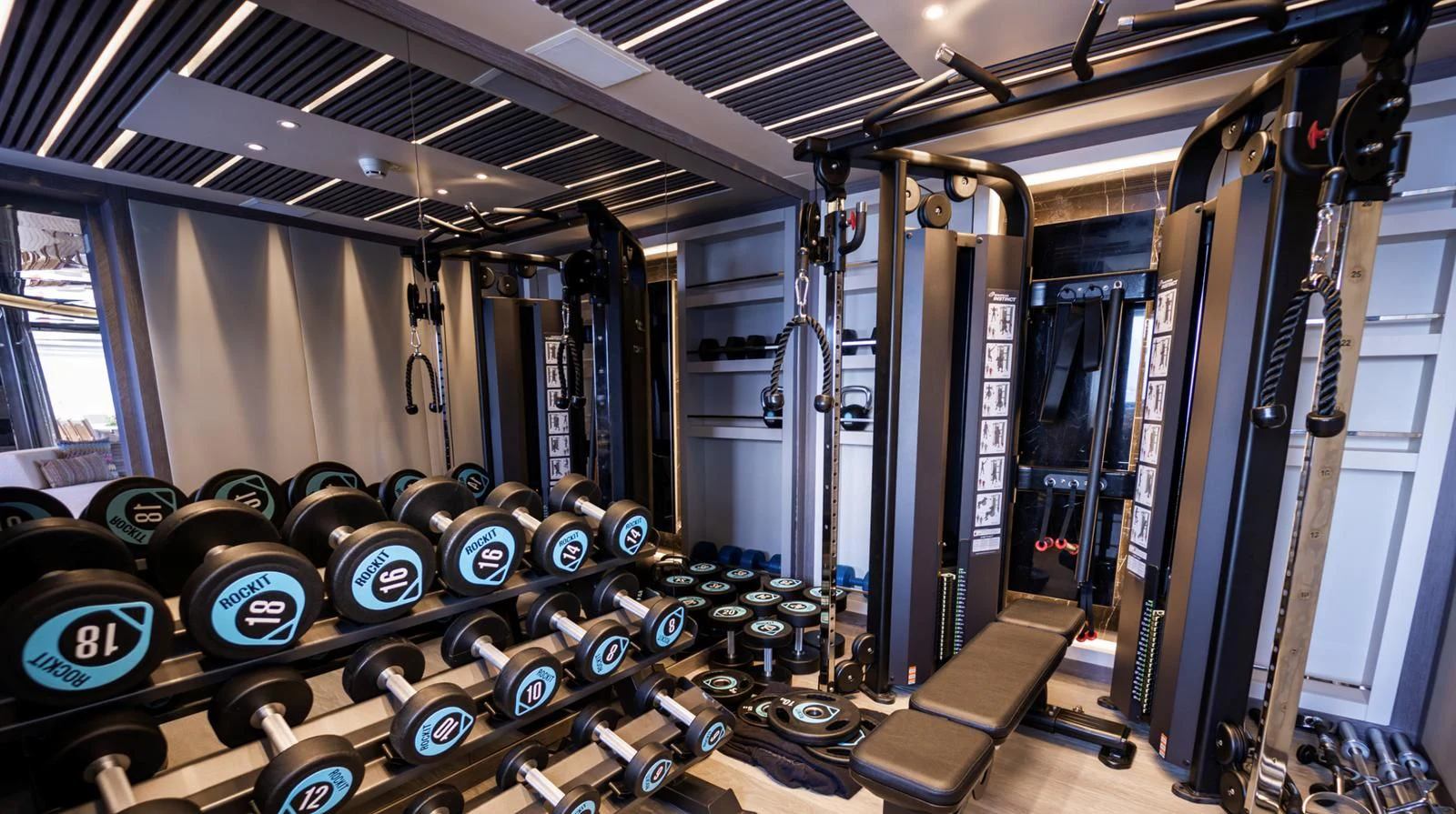 a room with many fans aboard M 47 Yacht for Sale