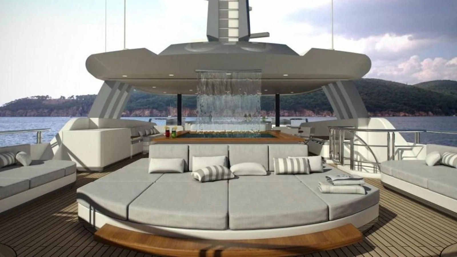a large room with a large bed aboard M 47 Yacht for Sale