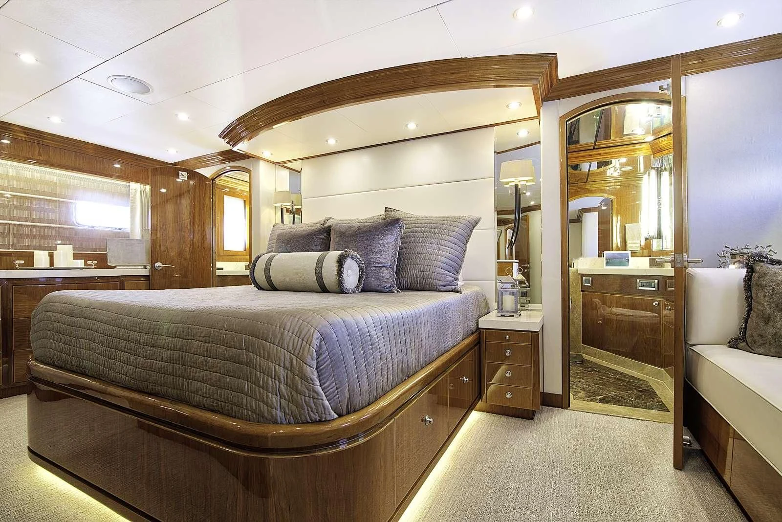 a bed in a room aboard STERLING V Yacht for Sale