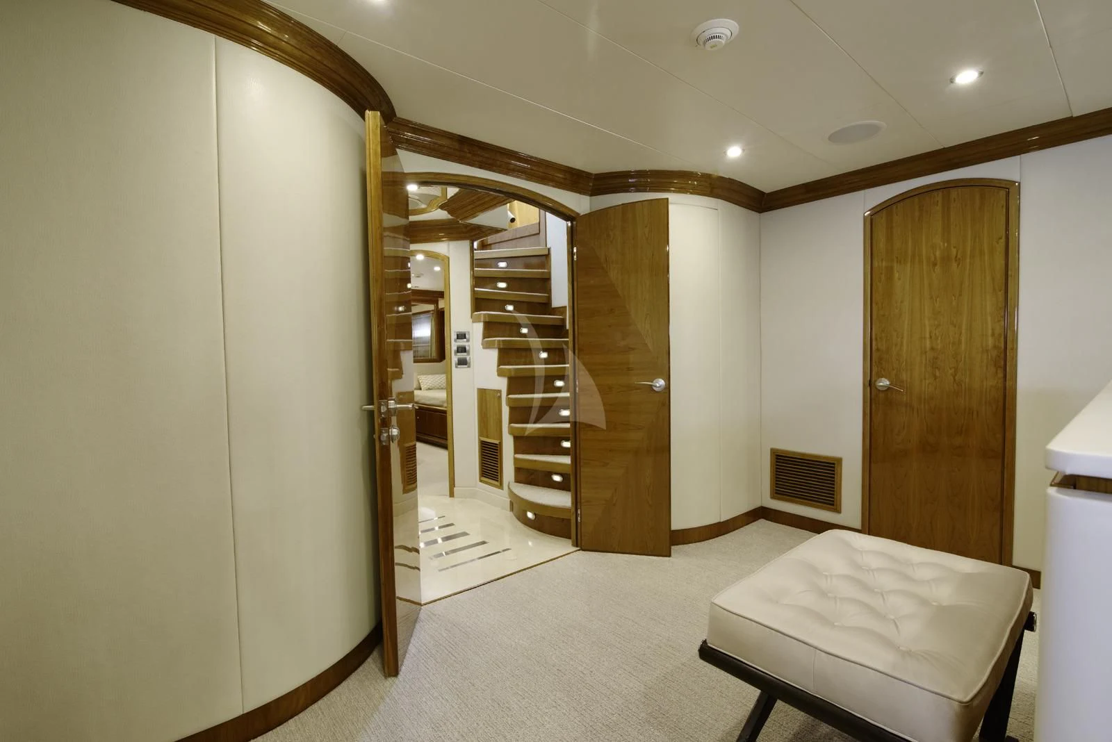 a room with a bed and a closet aboard STERLING V Yacht for Sale