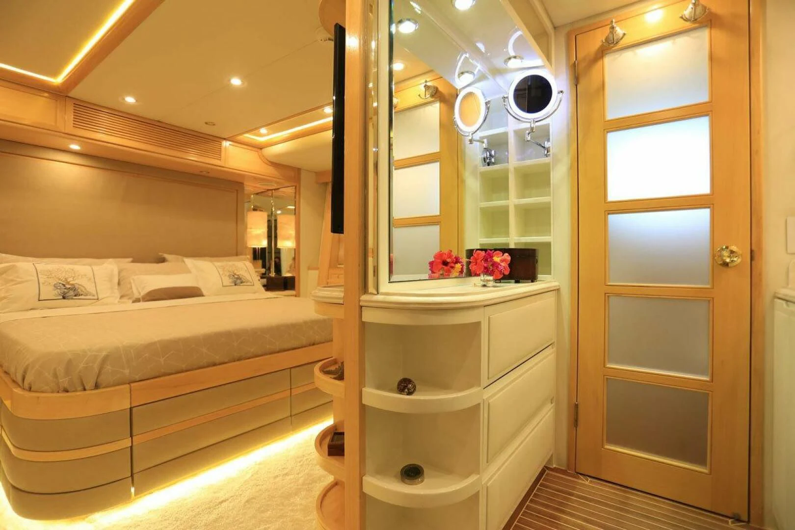 a bathroom with a glass door aboard FORTY LOVE Yacht for Charter