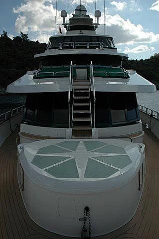 a large white boat with a staircase aboard FORTY LOVE Yacht for Charter