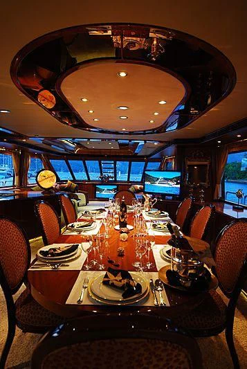 a table with plates and glasses aboard FORTY LOVE Yacht for Charter