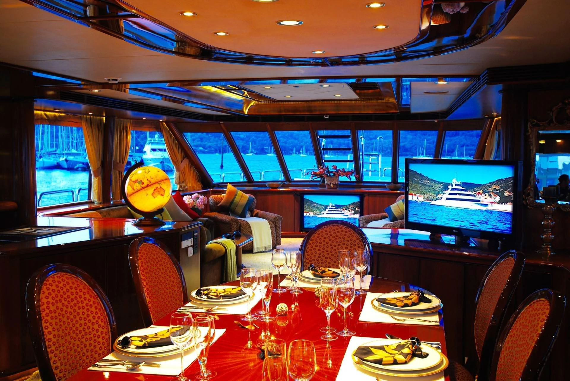 a table with food and drinks aboard FORTY LOVE Yacht for Charter