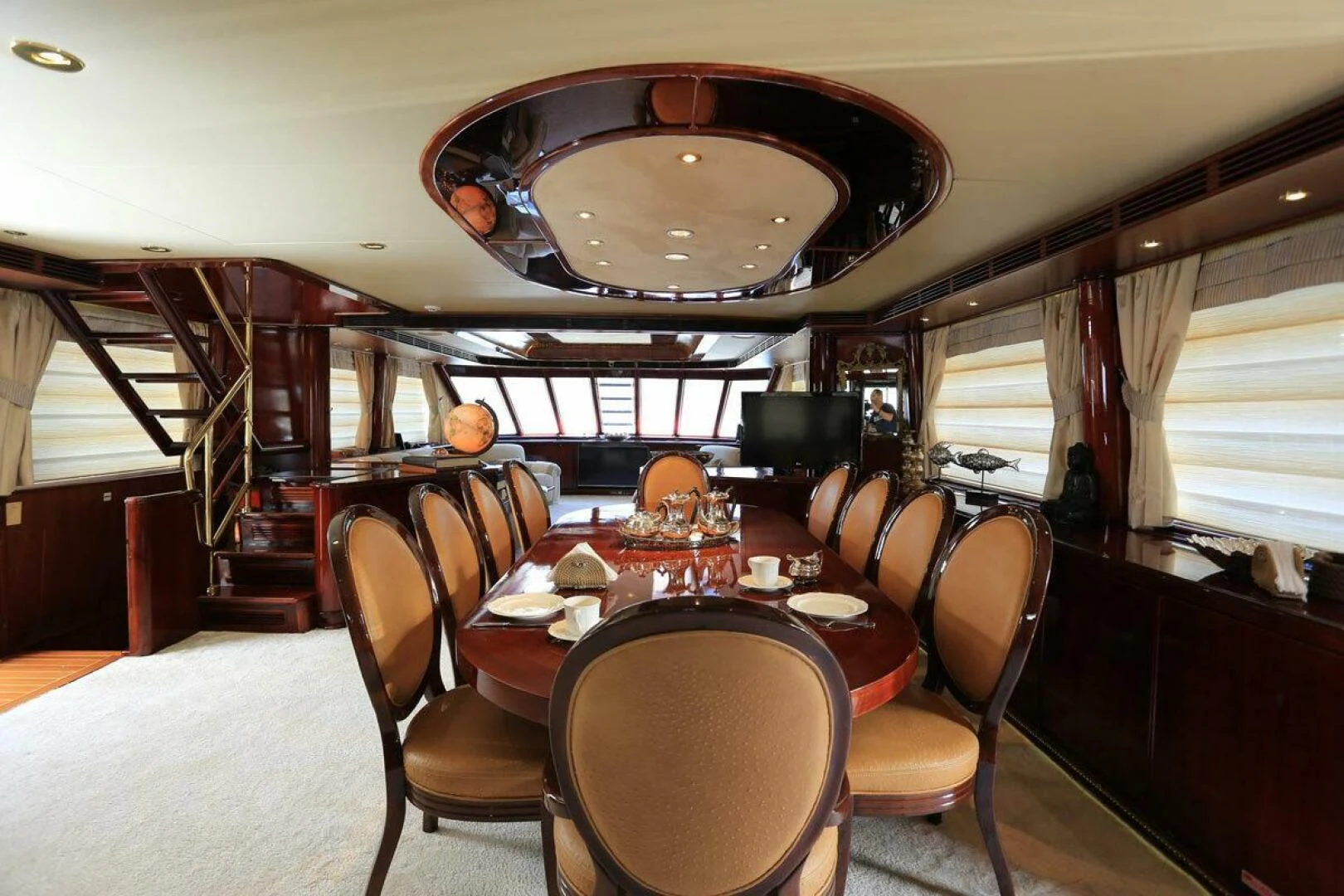 a dining room with a table aboard FORTY LOVE Yacht for Charter