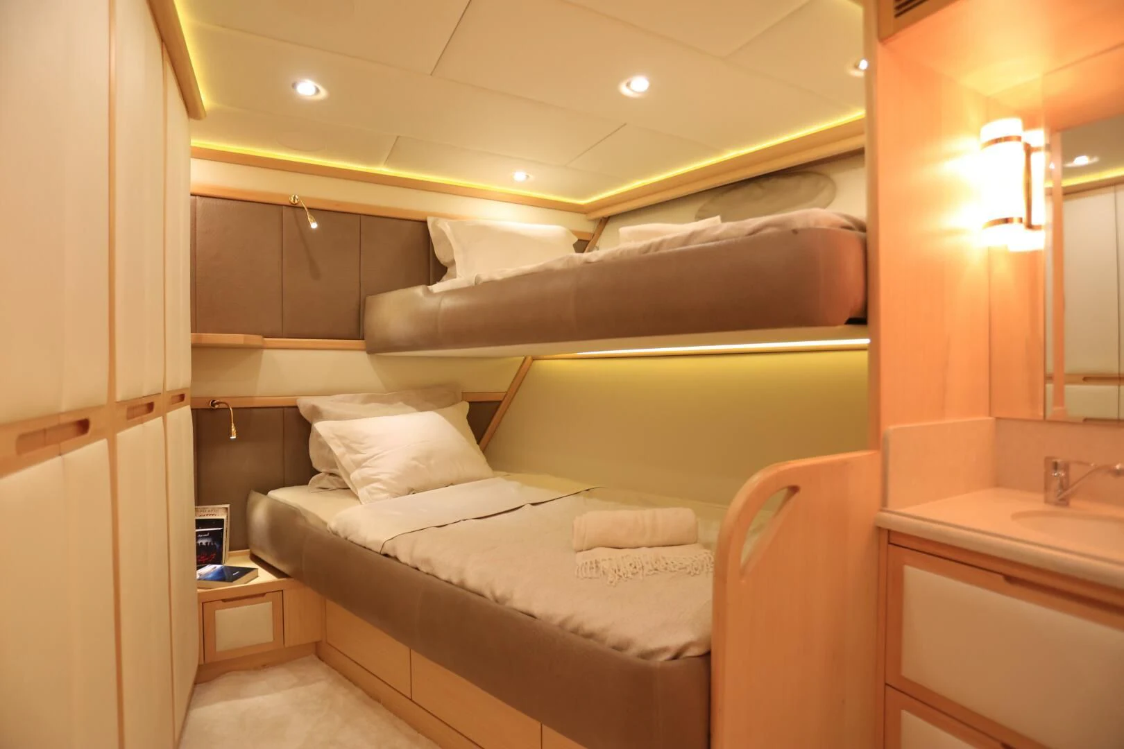 a bed in a room aboard FORTY LOVE Yacht for Charter