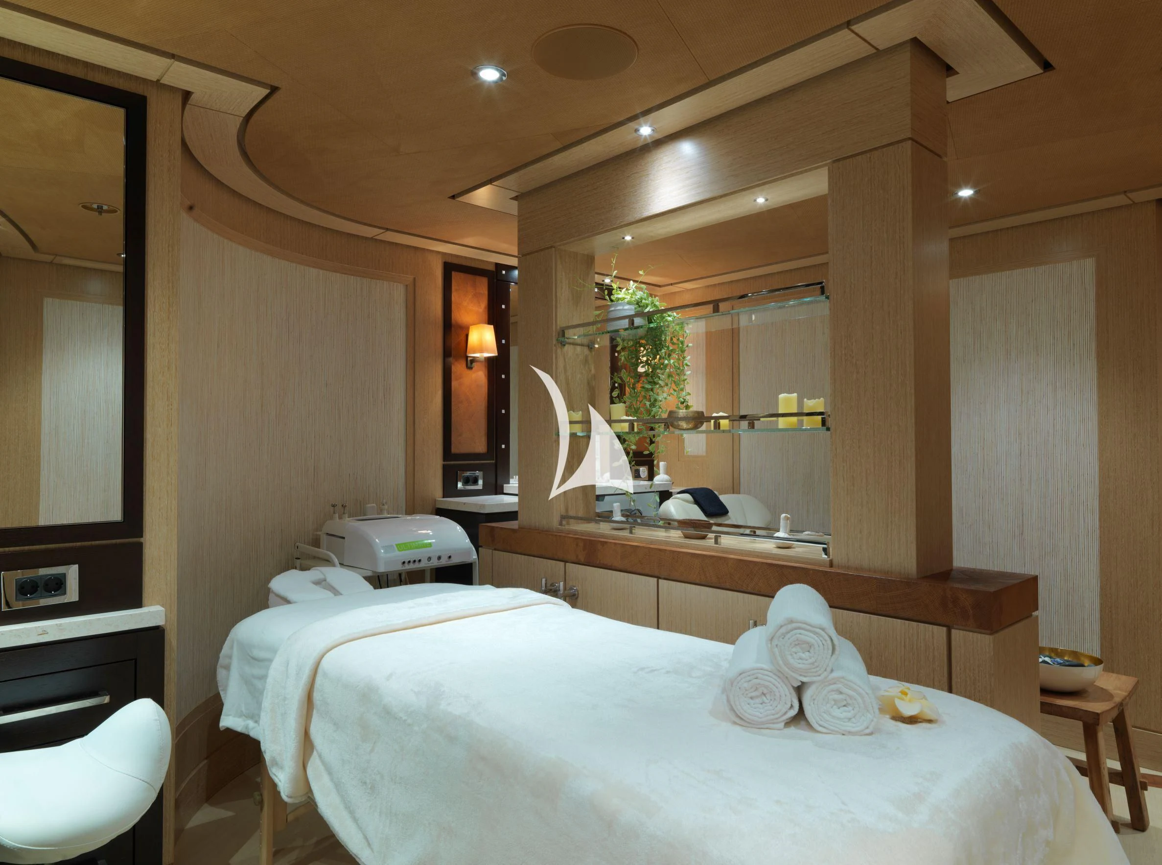 a hotel room with a bed aboard DRAAK Yacht for Sale