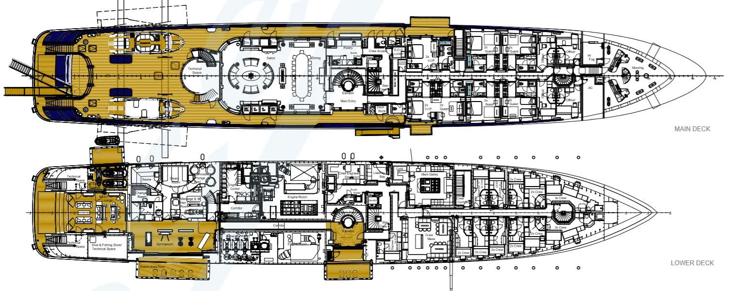 diagram, engineering drawing aboard DRAAK Yacht for Sale