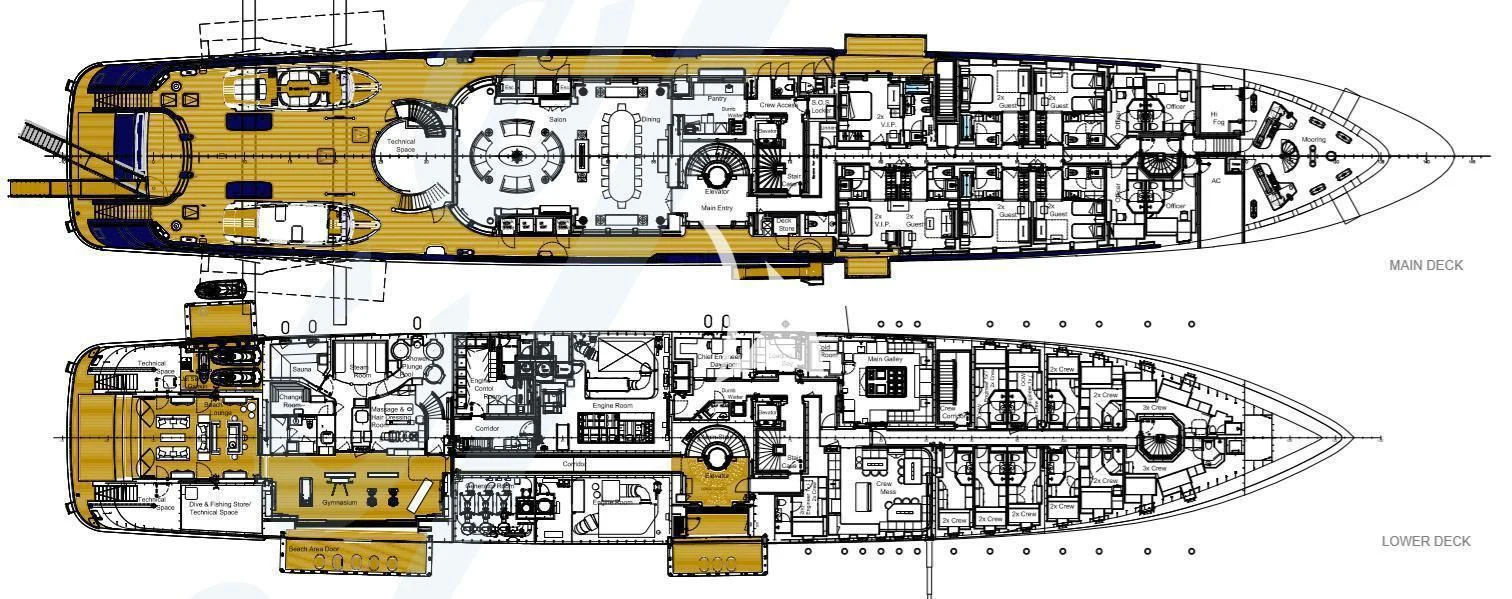 diagram, engineering drawing aboard DRAAK Yacht for Sale