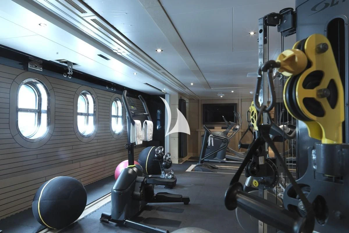 a large room with large machines aboard DRAAK Yacht for Sale