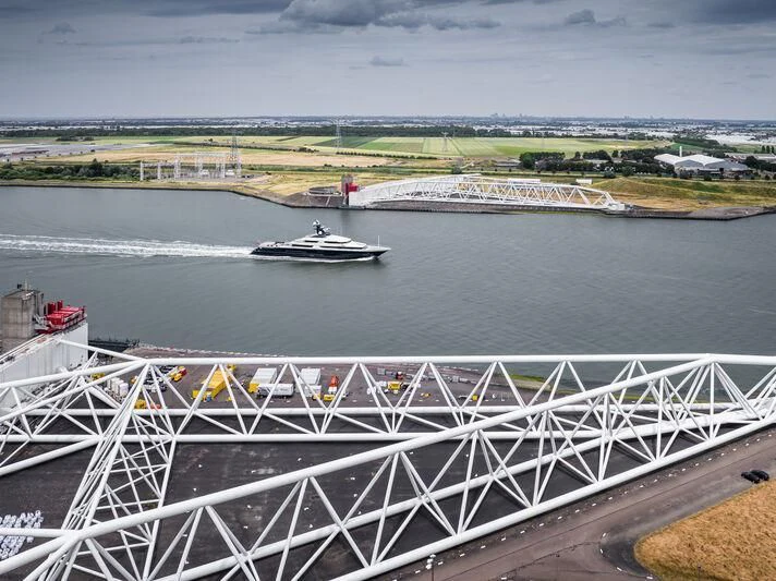 a boat on a river aboard DRAAK Yacht for Sale