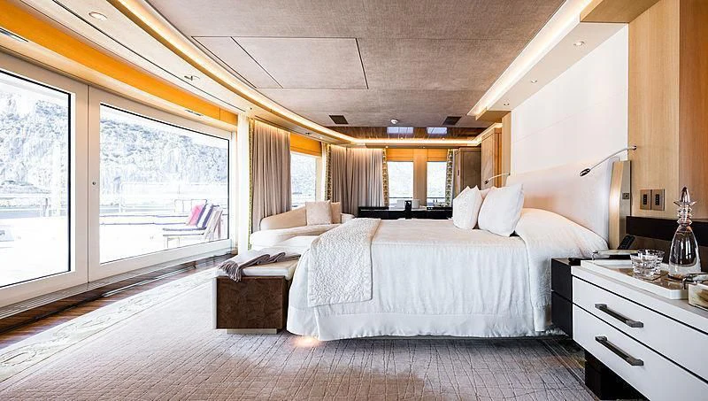 a room with two beds aboard DRAAK Yacht for Sale