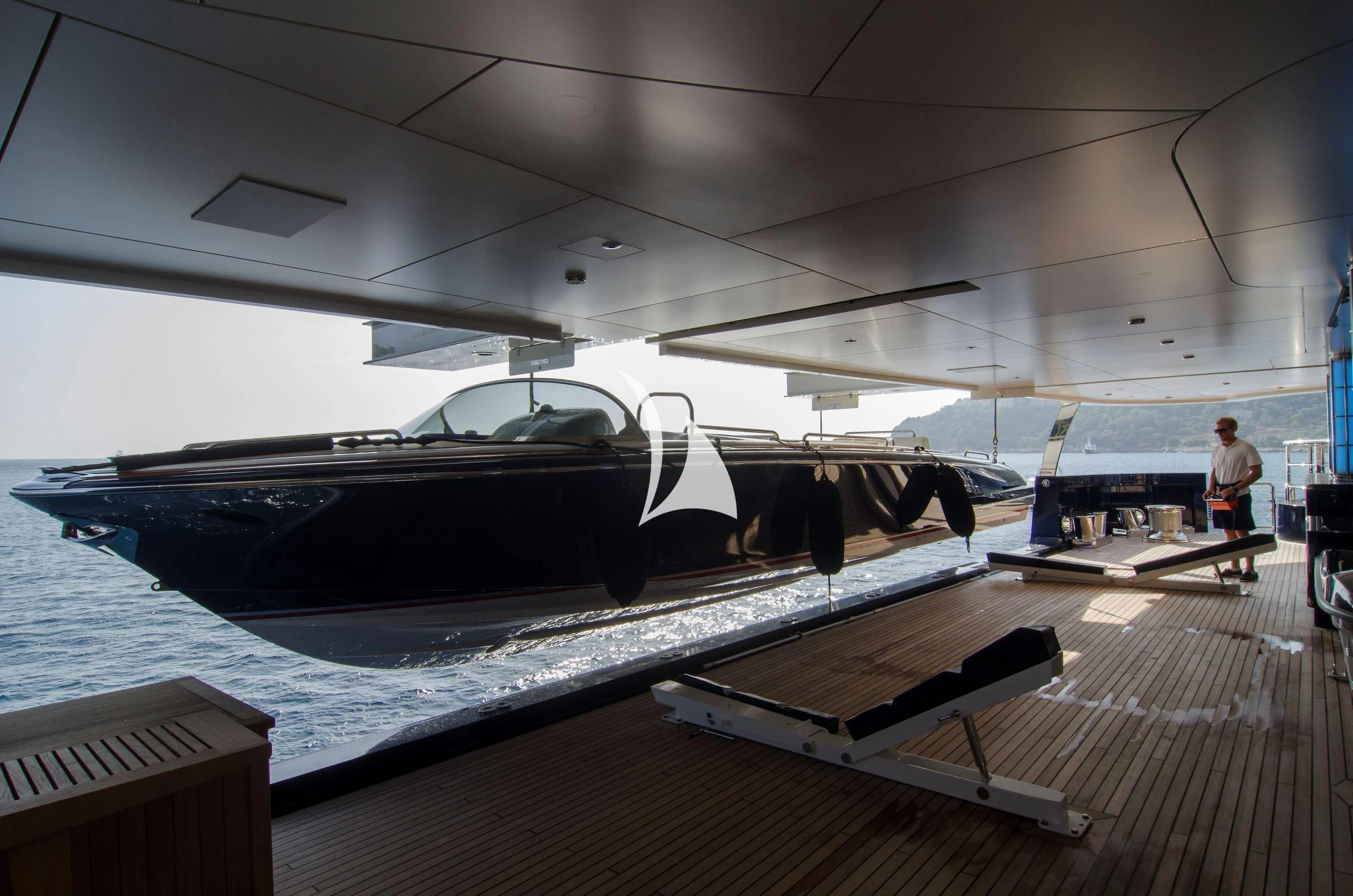 a boat on a trailer aboard DRAAK Yacht for Sale