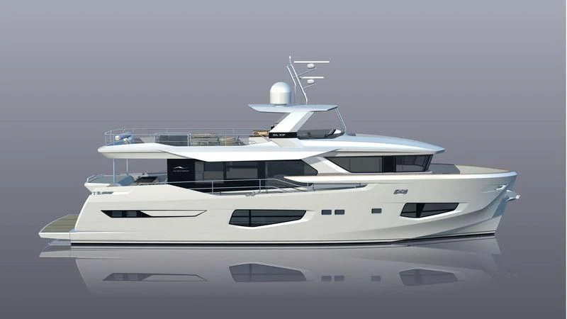 a white yacht with a white background aboard LADY STEFANI Yacht for Sale