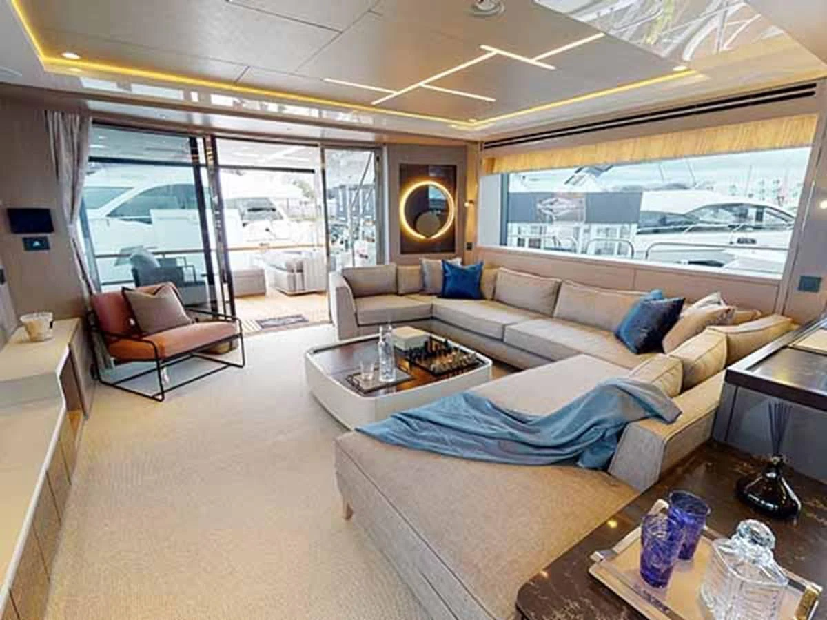 a living room with a large window aboard 88 YACHT - M/Y IP Yacht for Sale