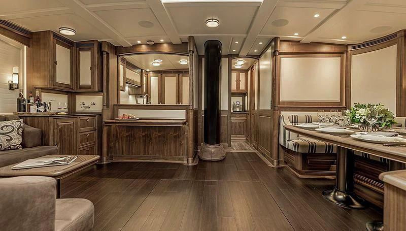 a large kitchen with a large island aboard SVEA Yacht for Sale