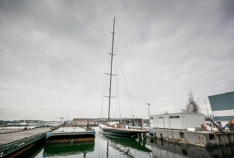 a sailboat docked at a pier aboard SVEA Yacht for Sale