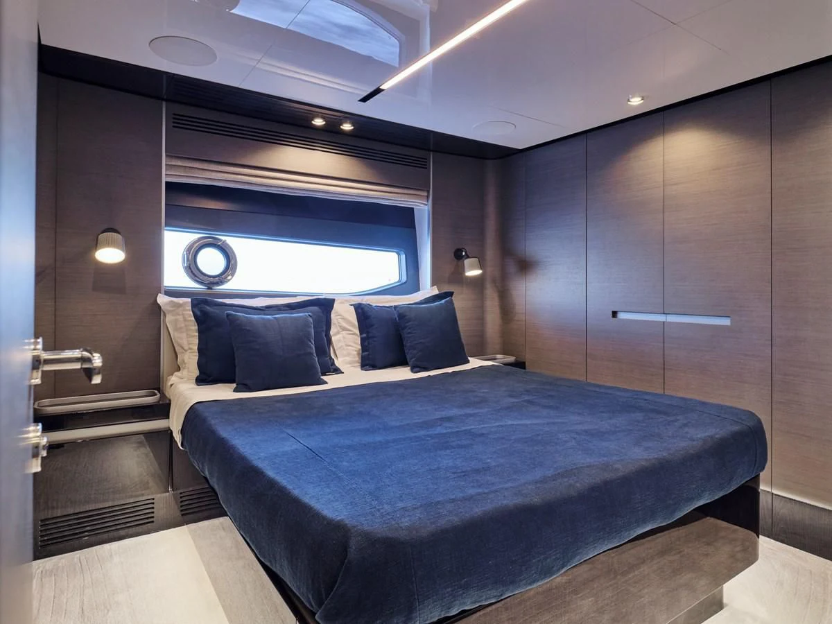a bed in a room aboard D FIVE Yacht for Sale
