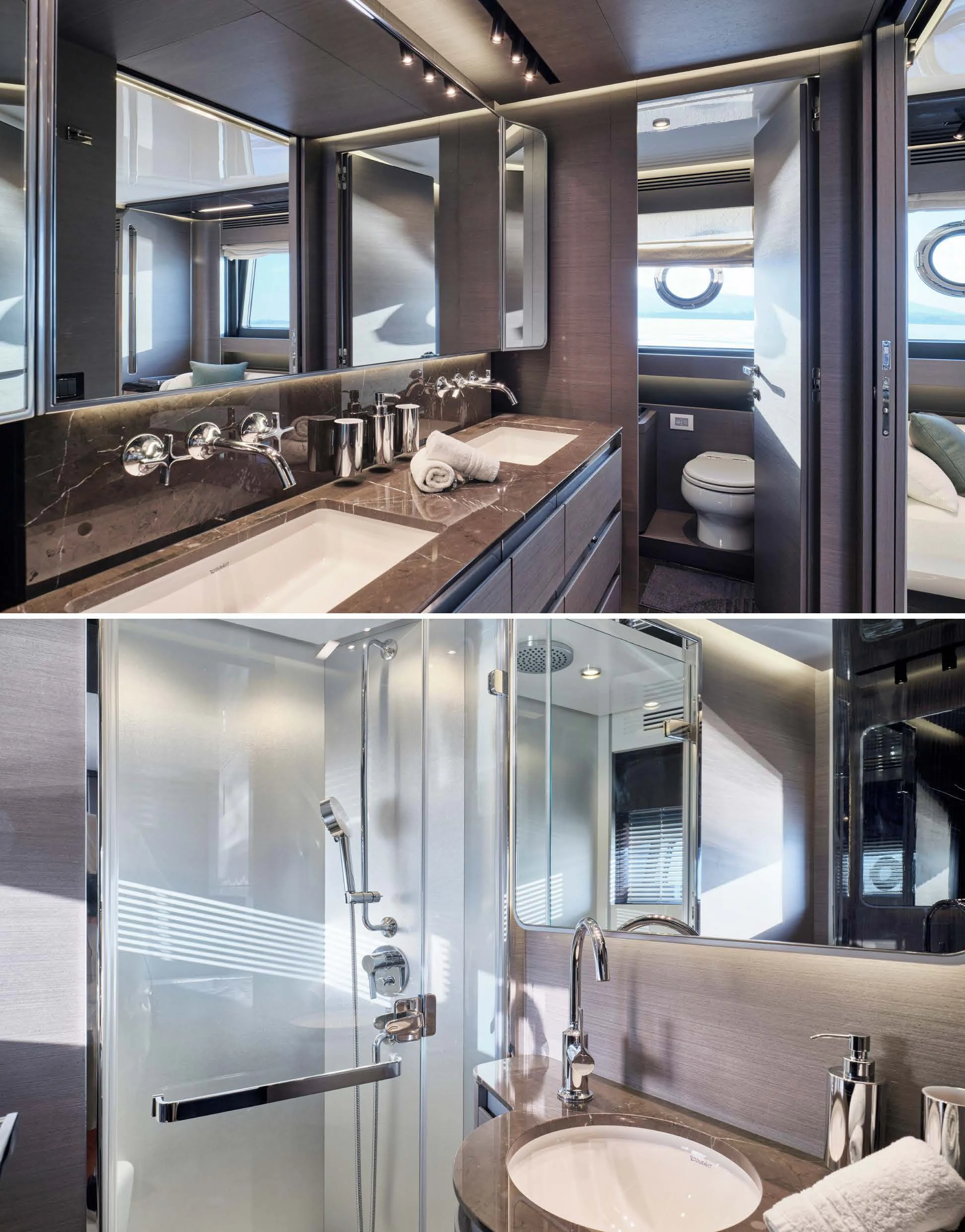 a bathroom with a large mirror aboard D FIVE Yacht for Sale