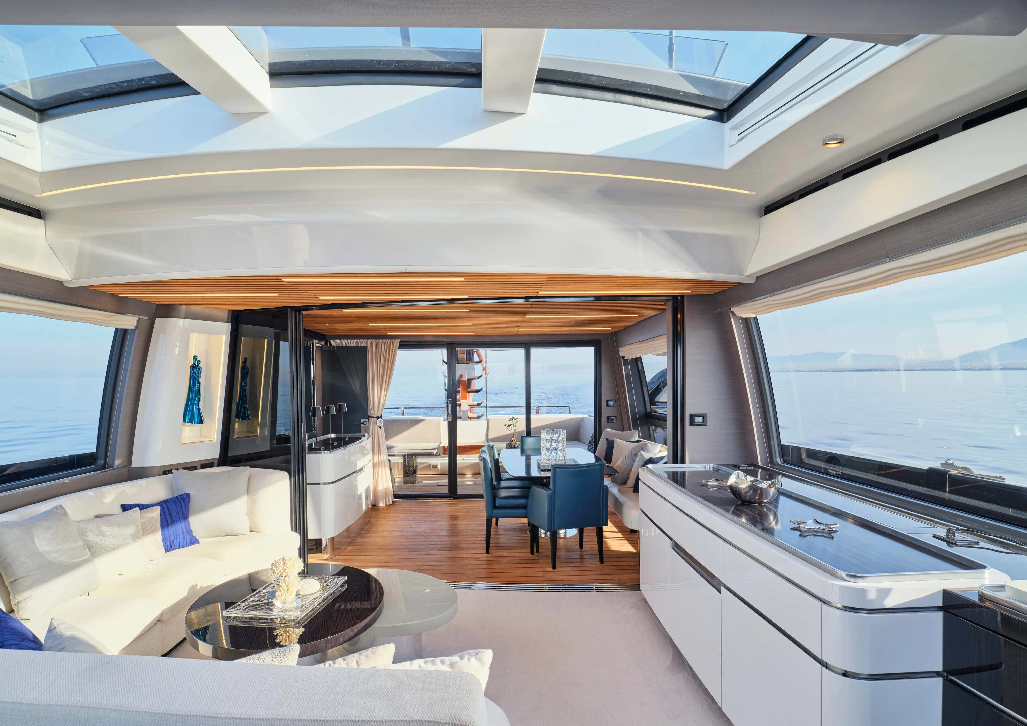 a modern looking living room aboard D FIVE Yacht for Sale