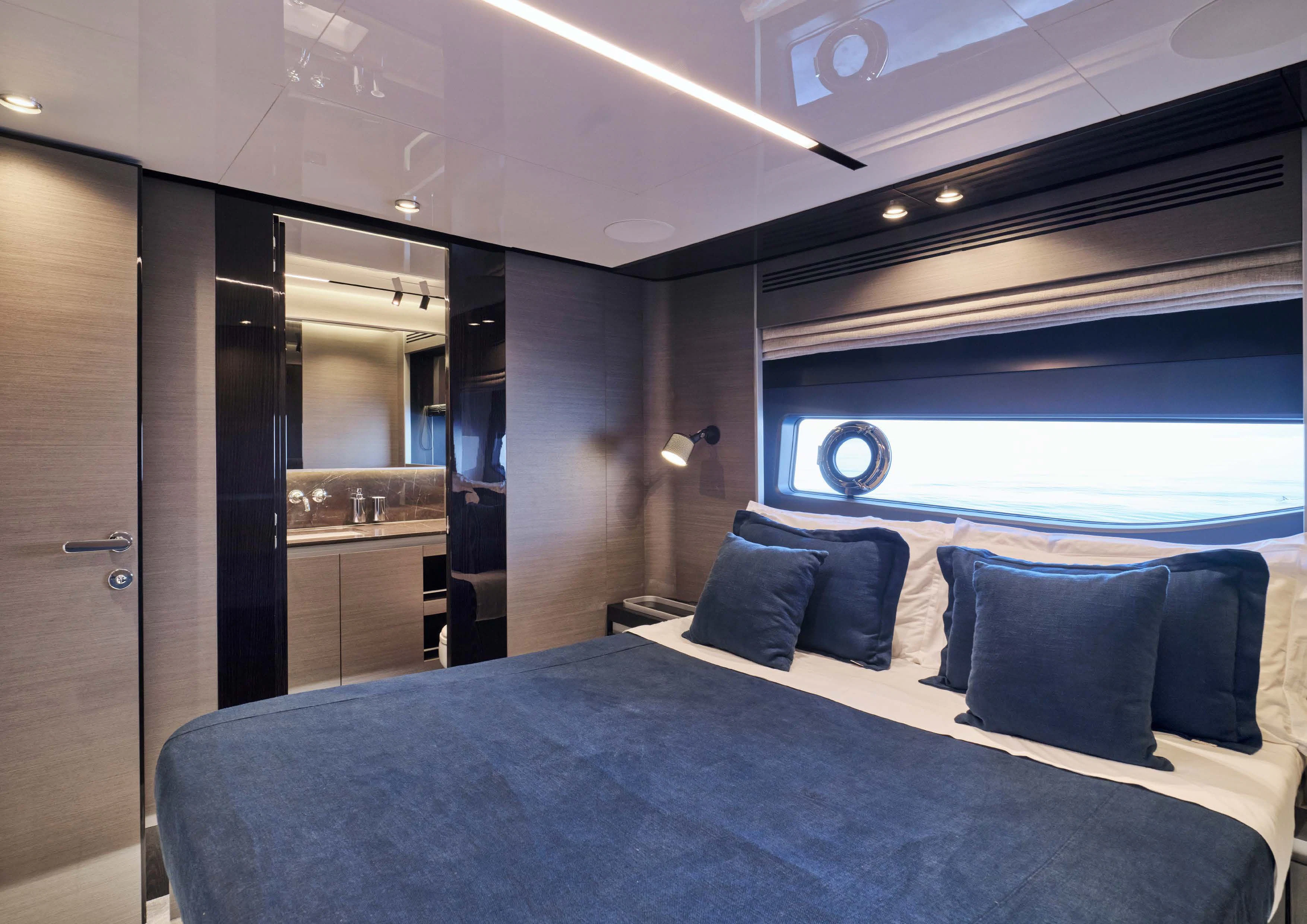 a bed in a room aboard D FIVE Yacht for Sale