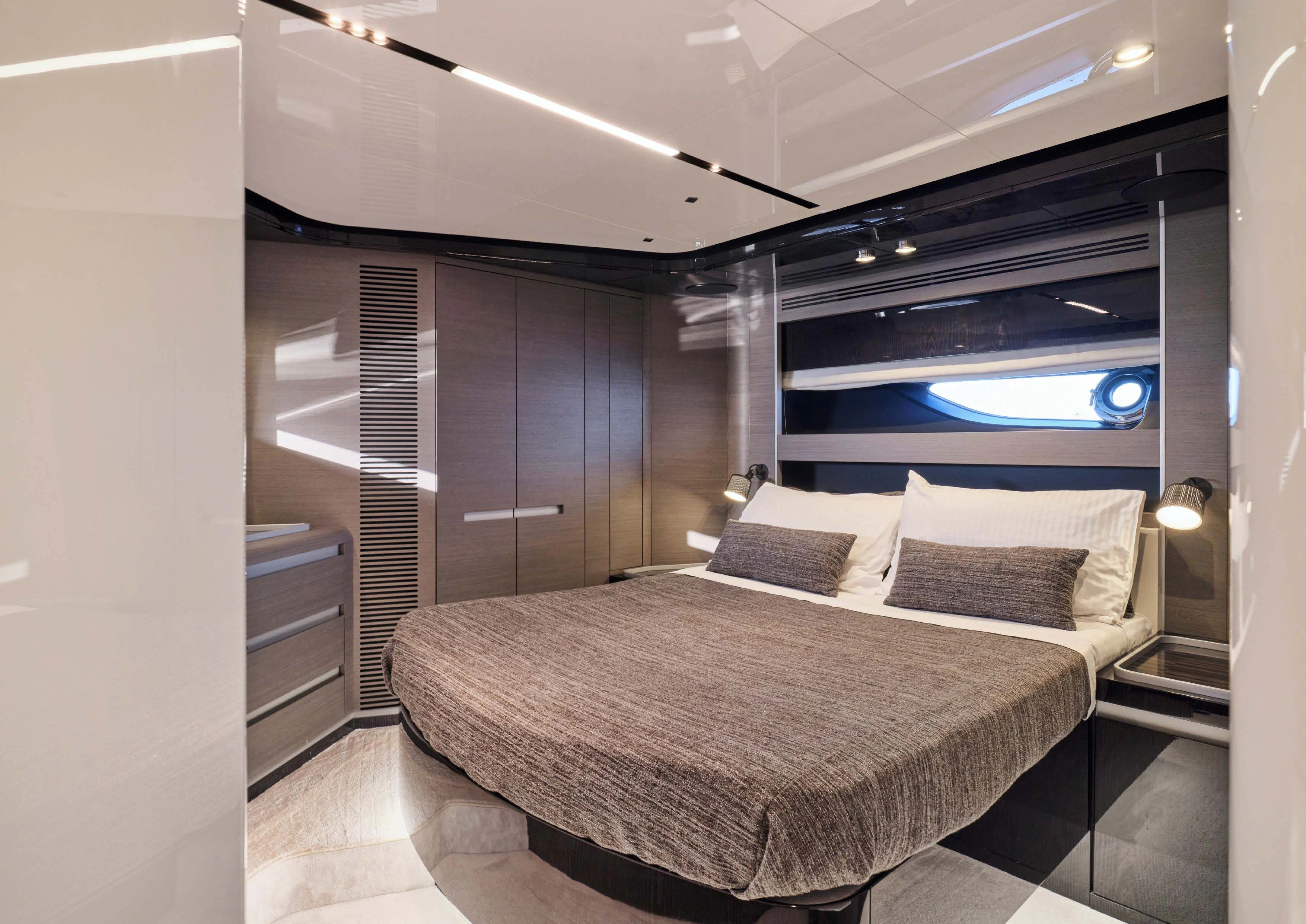 a bed in a room aboard D FIVE Yacht for Sale