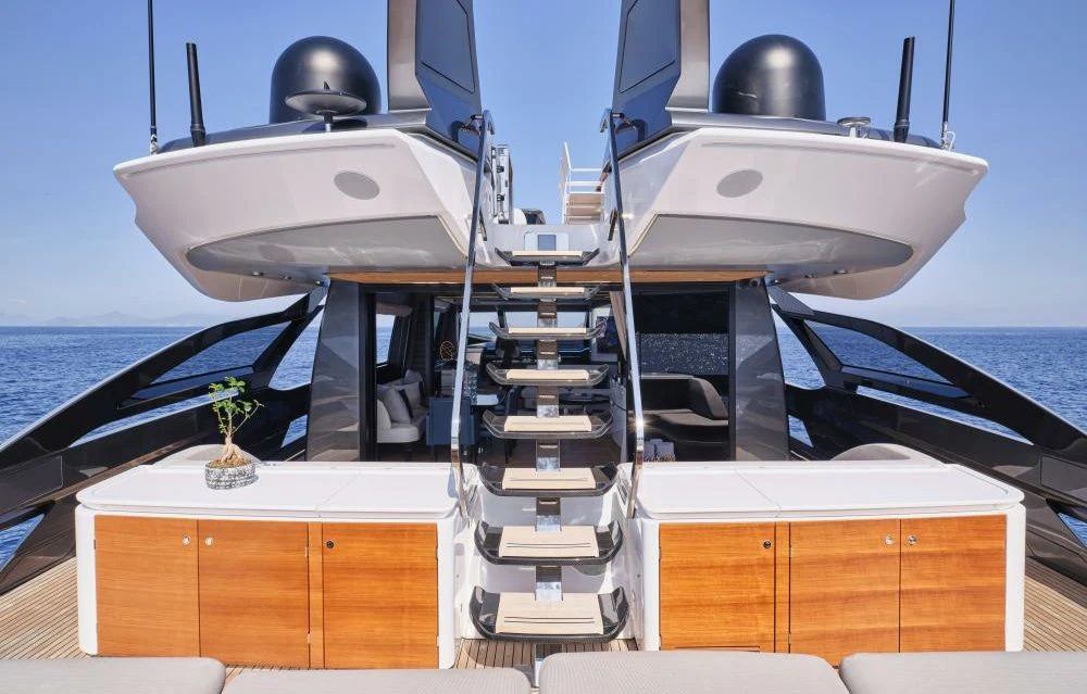 a boat with a ladder on the deck aboard D FIVE Yacht for Sale