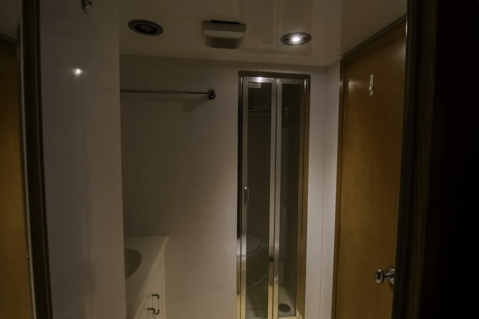 a bathroom with a shower unit aboard LADY AUDREY Yacht for Sale