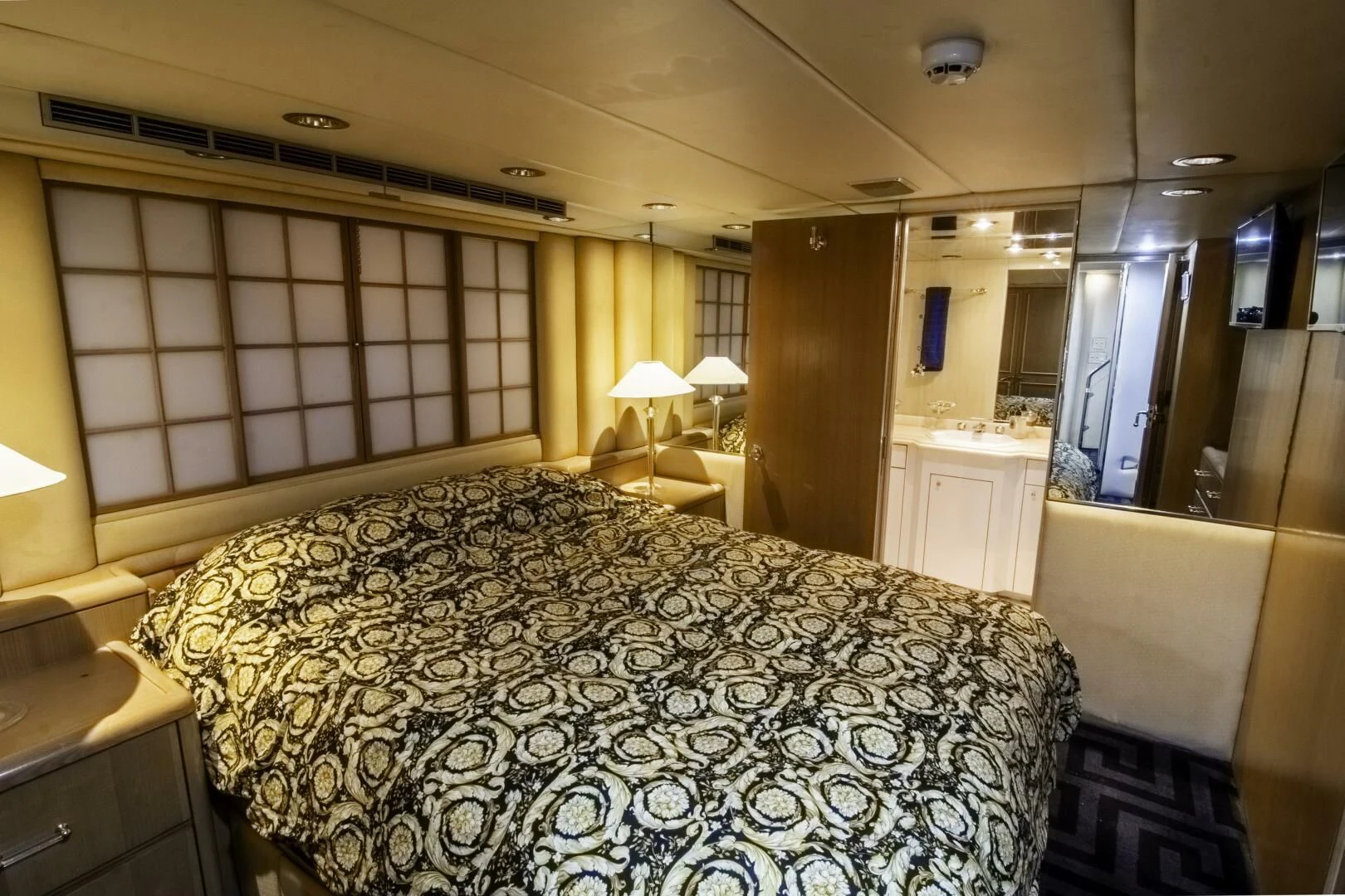 a large bedroom with a large bed aboard LADY AUDREY Yacht for Sale