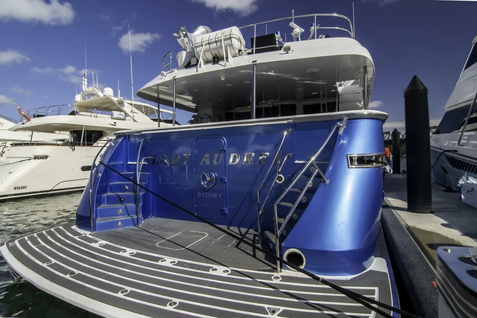a boat docked at a pier aboard LADY AUDREY Yacht for Sale
