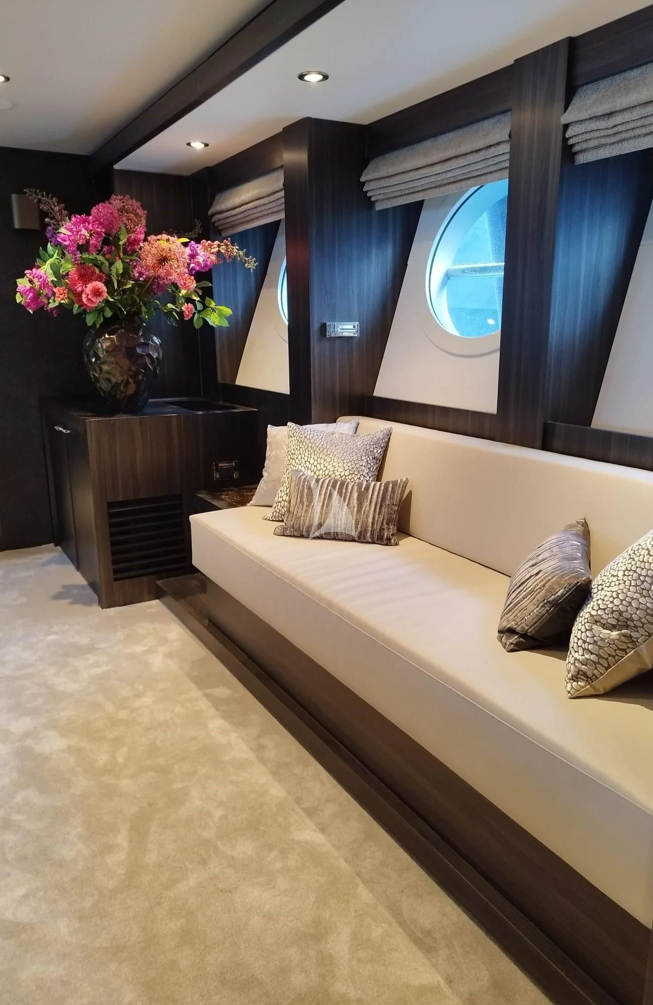 a bed with pillows and pillows aboard BAGHEERA Yacht for Charter