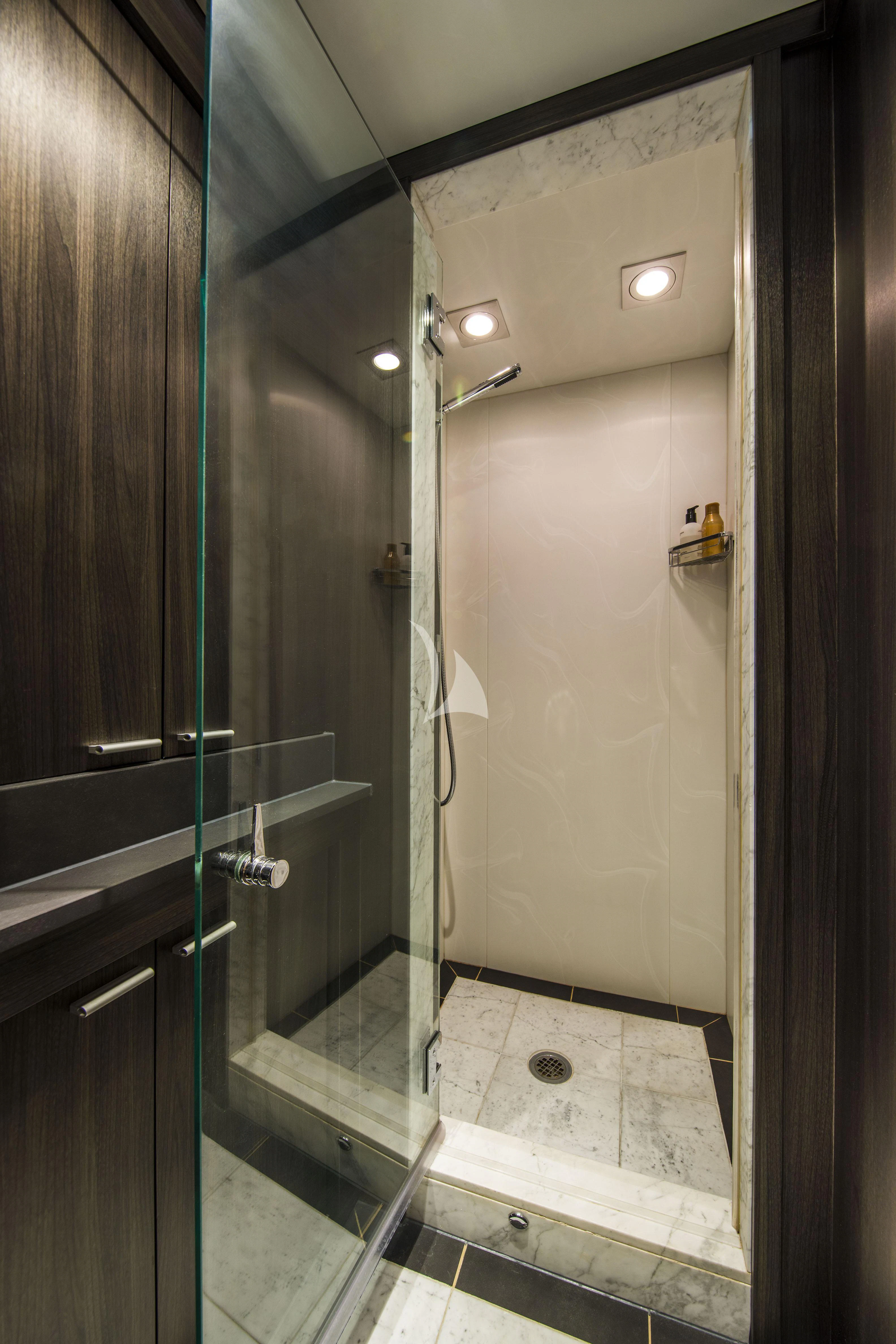 a shower unit in a bathroom aboard BAGHEERA Yacht for Charter