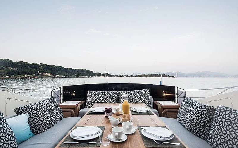 a table with food on it aboard BAGHEERA Yacht for Charter