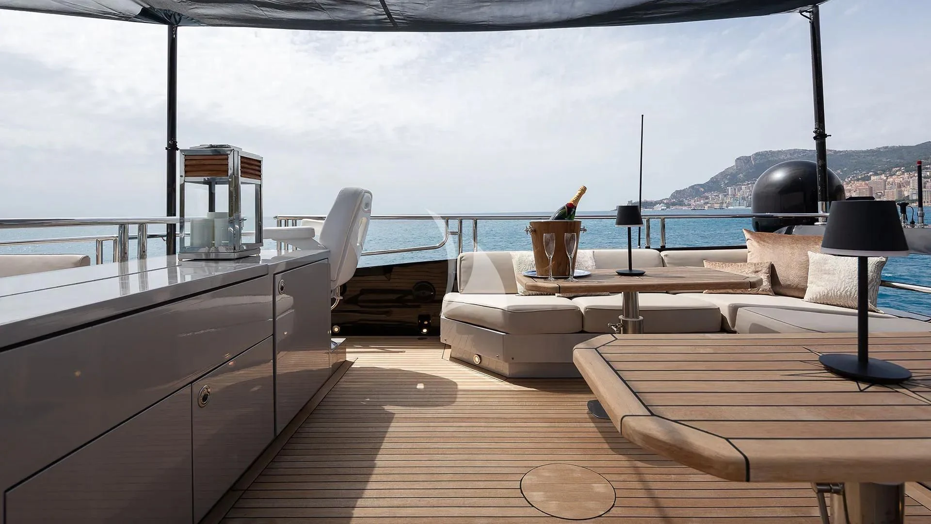 a room with a table and chairs aboard BAGHEERA Yacht for Charter
