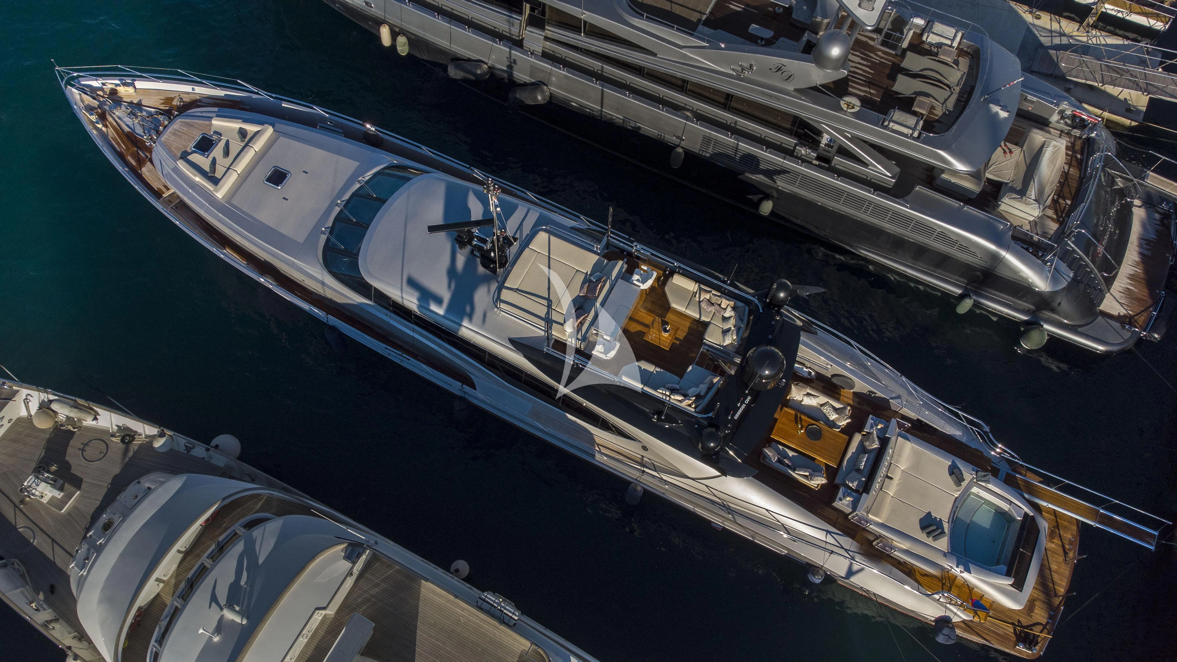 a large white and blue airplane aboard BAGHEERA Yacht for Charter