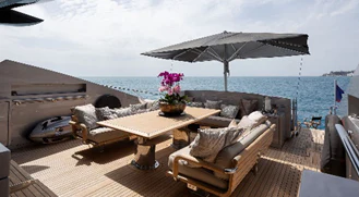 a table and chairs on a deck aboard BAGHEERA Yacht for Charter