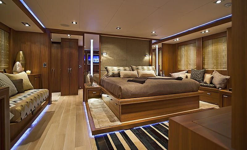 a room with a couch and a table aboard BAGHEERA Yacht for Charter