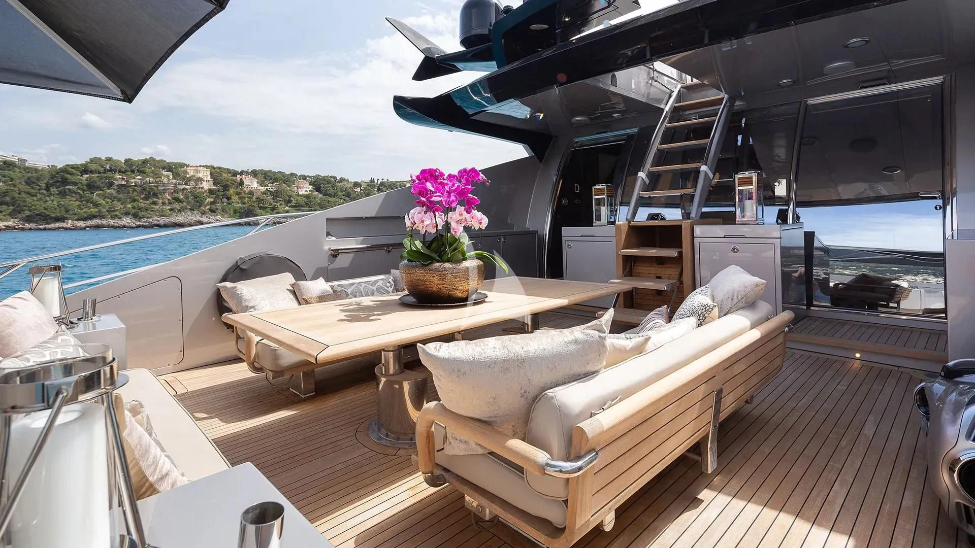 a room with a table and chairs aboard BAGHEERA Yacht for Charter