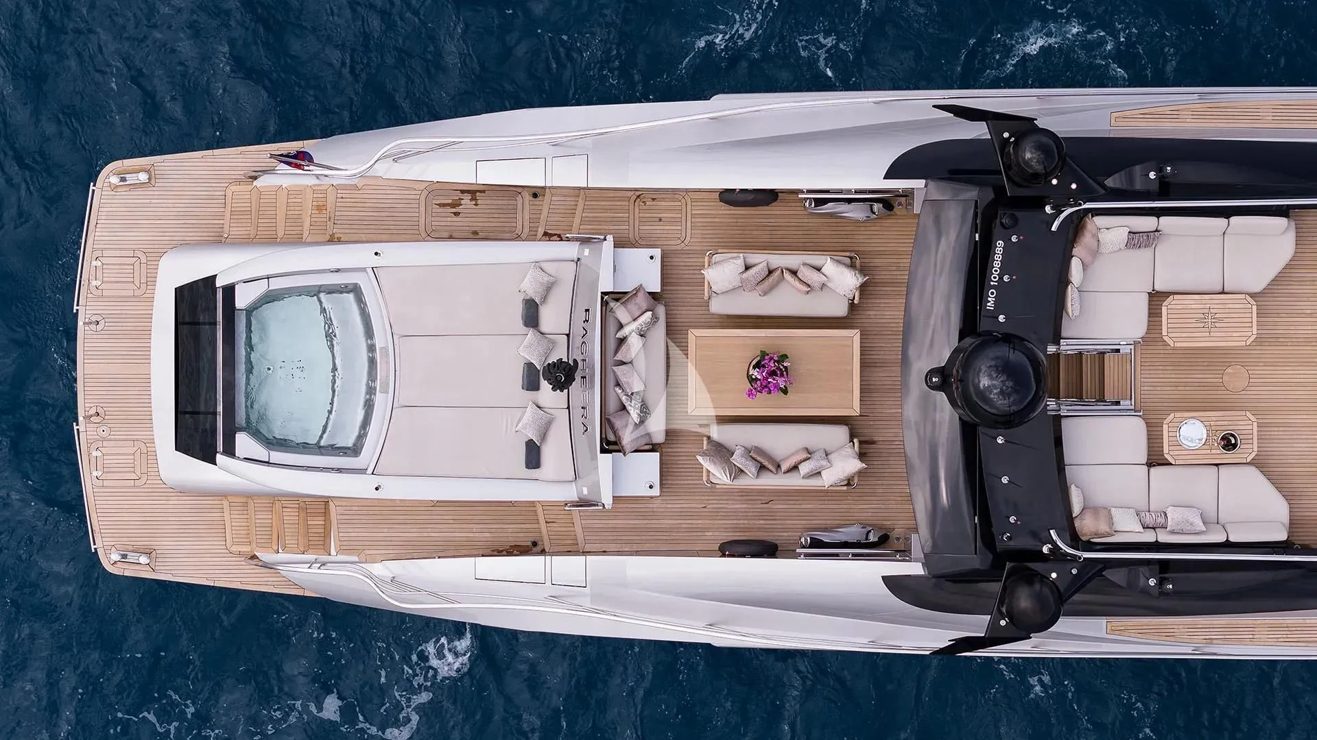 a boat with a large white screen aboard BAGHEERA Yacht for Charter