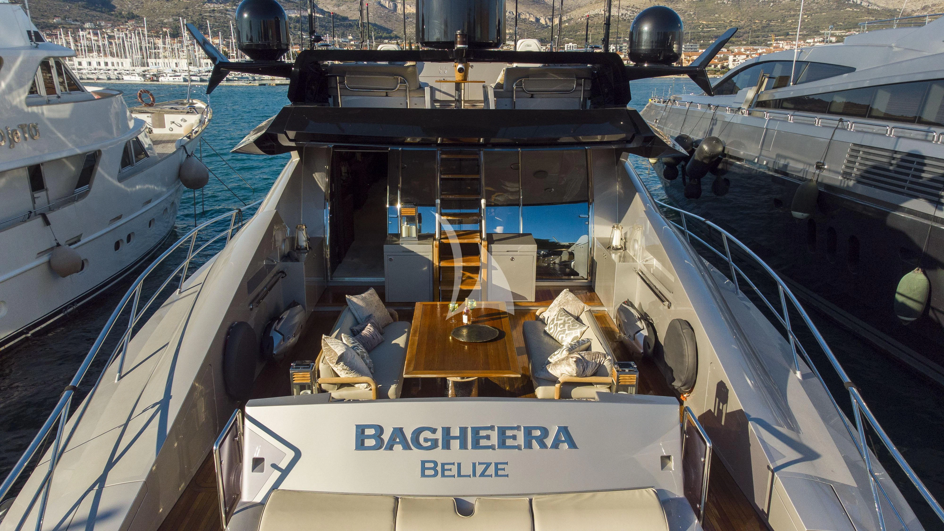 a boat docked at a pier aboard BAGHEERA Yacht for Charter