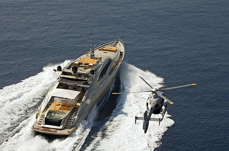 a helicopter flying over a boat aboard BAGHEERA Yacht for Charter