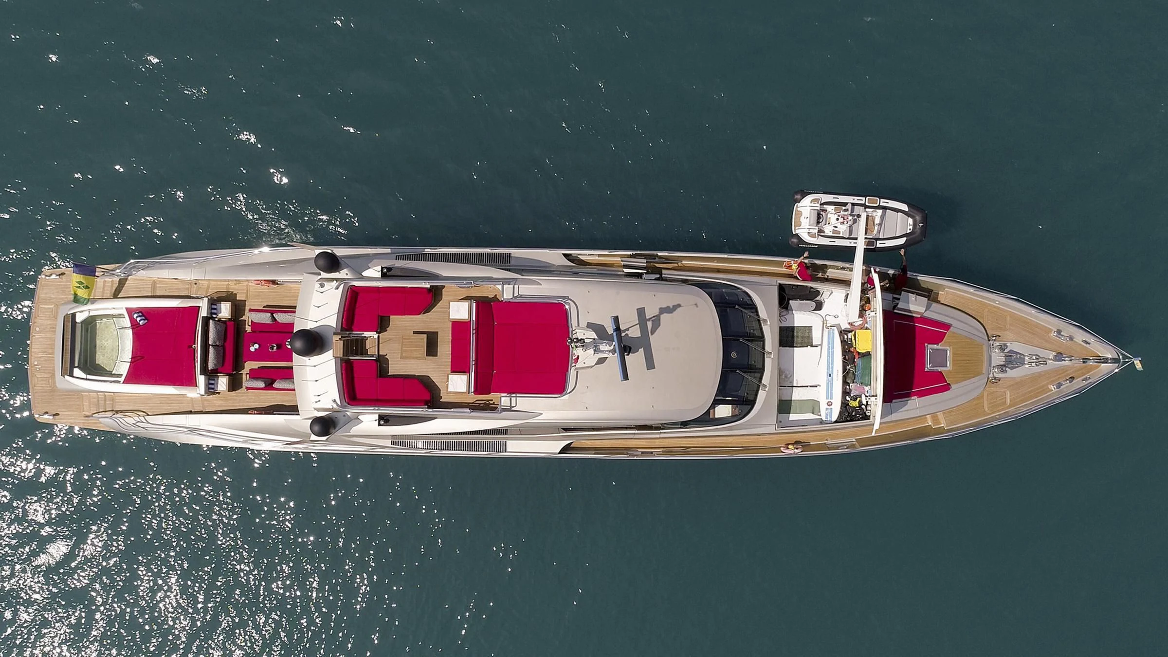 a boat with a lot of chips on the front aboard BAGHEERA Yacht for Charter