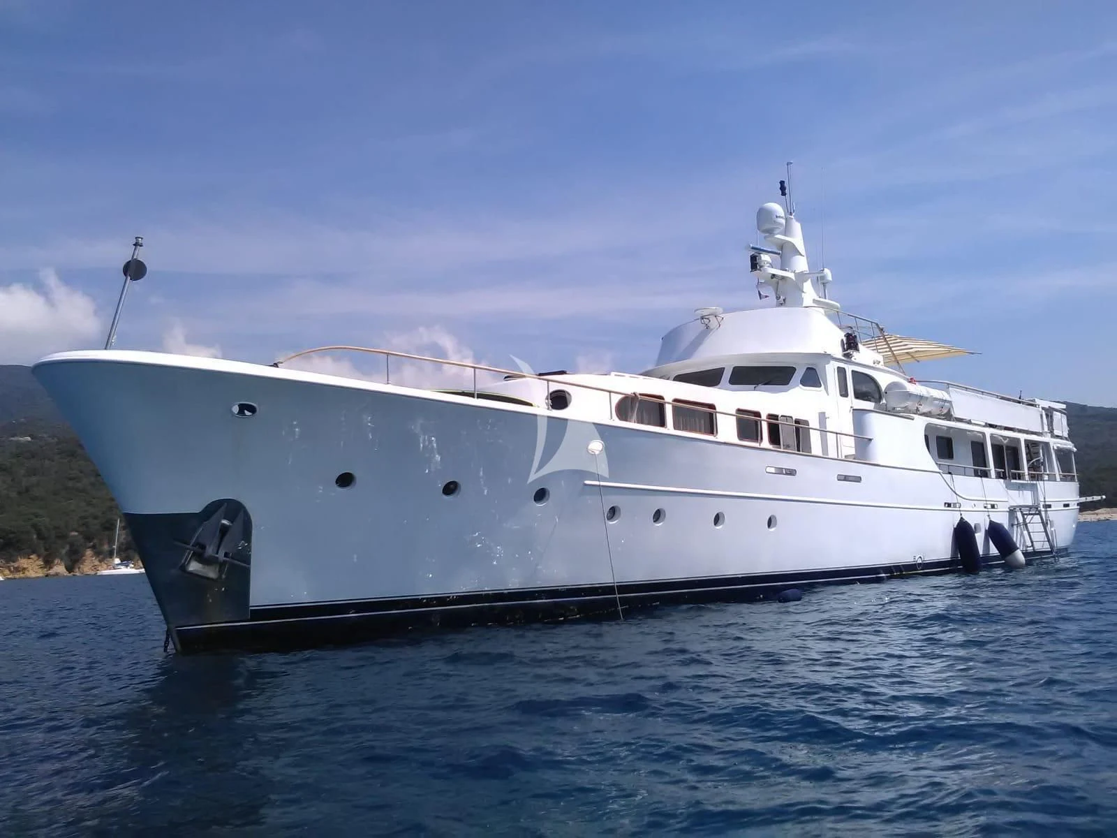 a large white boat in the water aboard LADY JERSEY Yacht for Charter