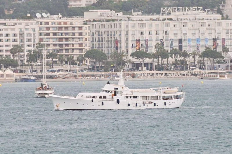 a white boat on the water aboard LADY JERSEY Yacht for Charter