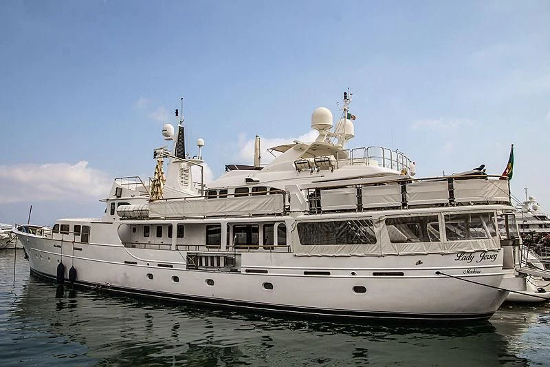 a large white boat aboard LADY JERSEY Yacht for Charter