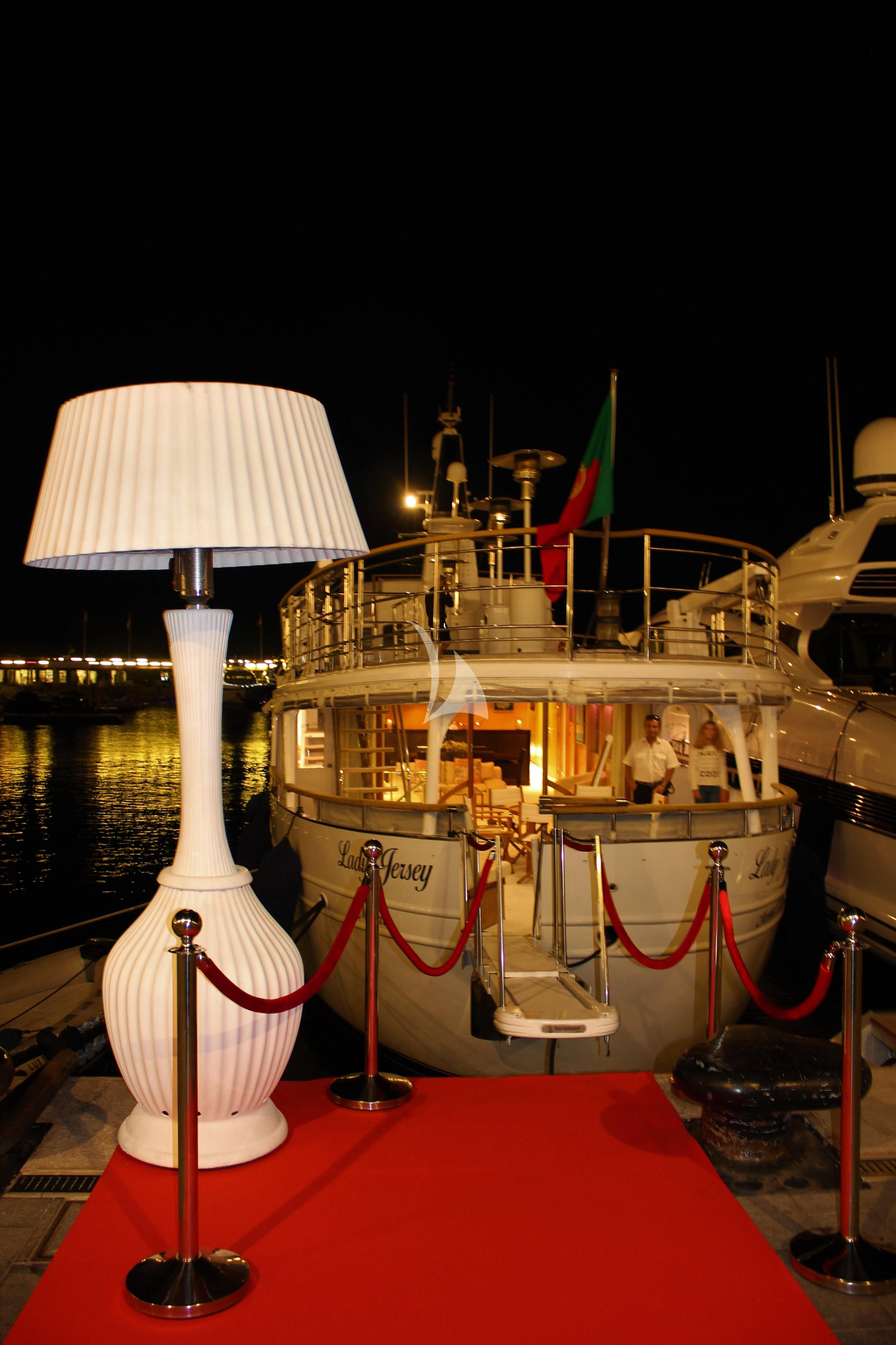 a boat with a lamp on it aboard LADY JERSEY Yacht for Charter