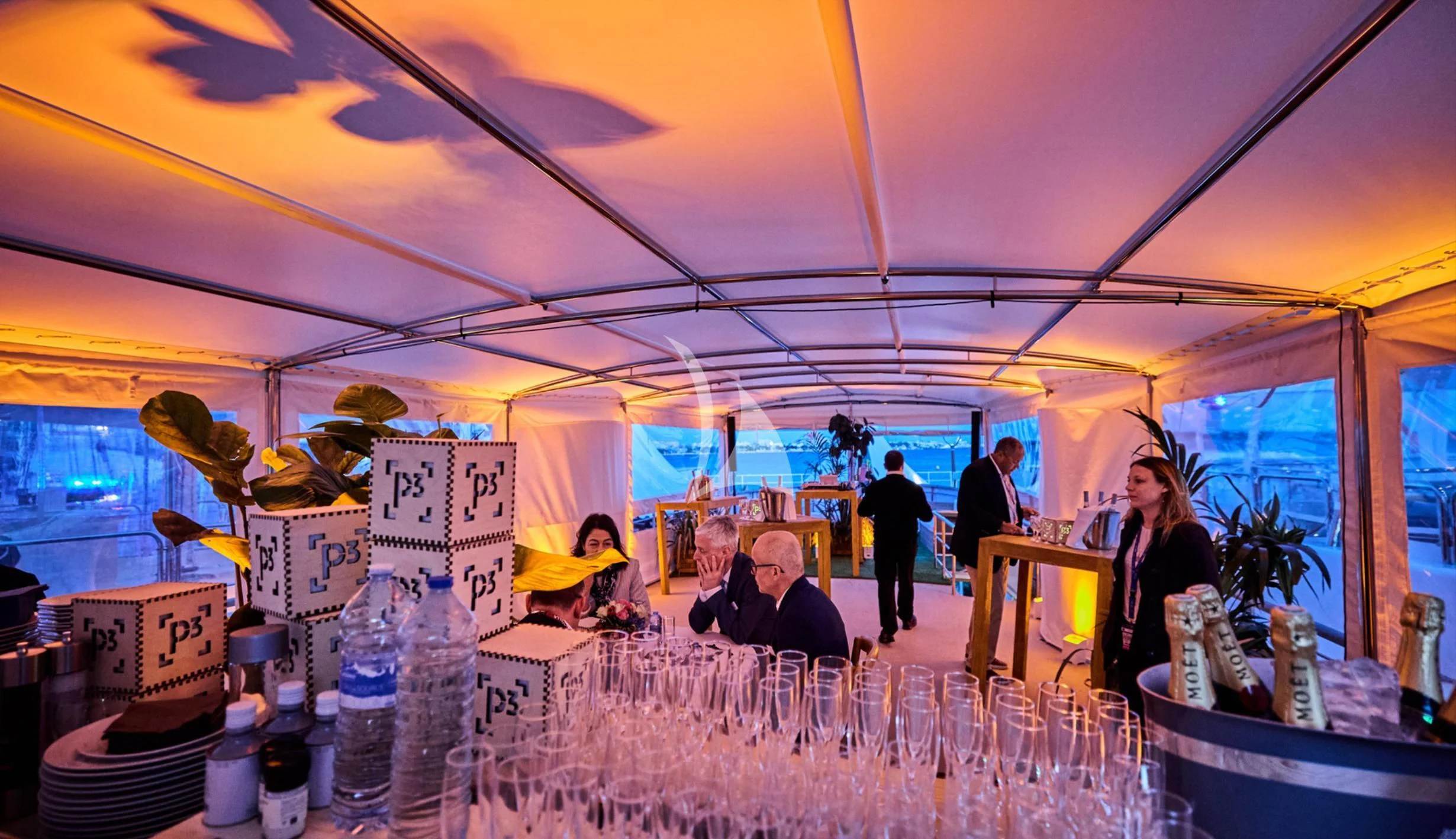 a group of people at an outdoor market aboard LADY JERSEY Yacht for Charter