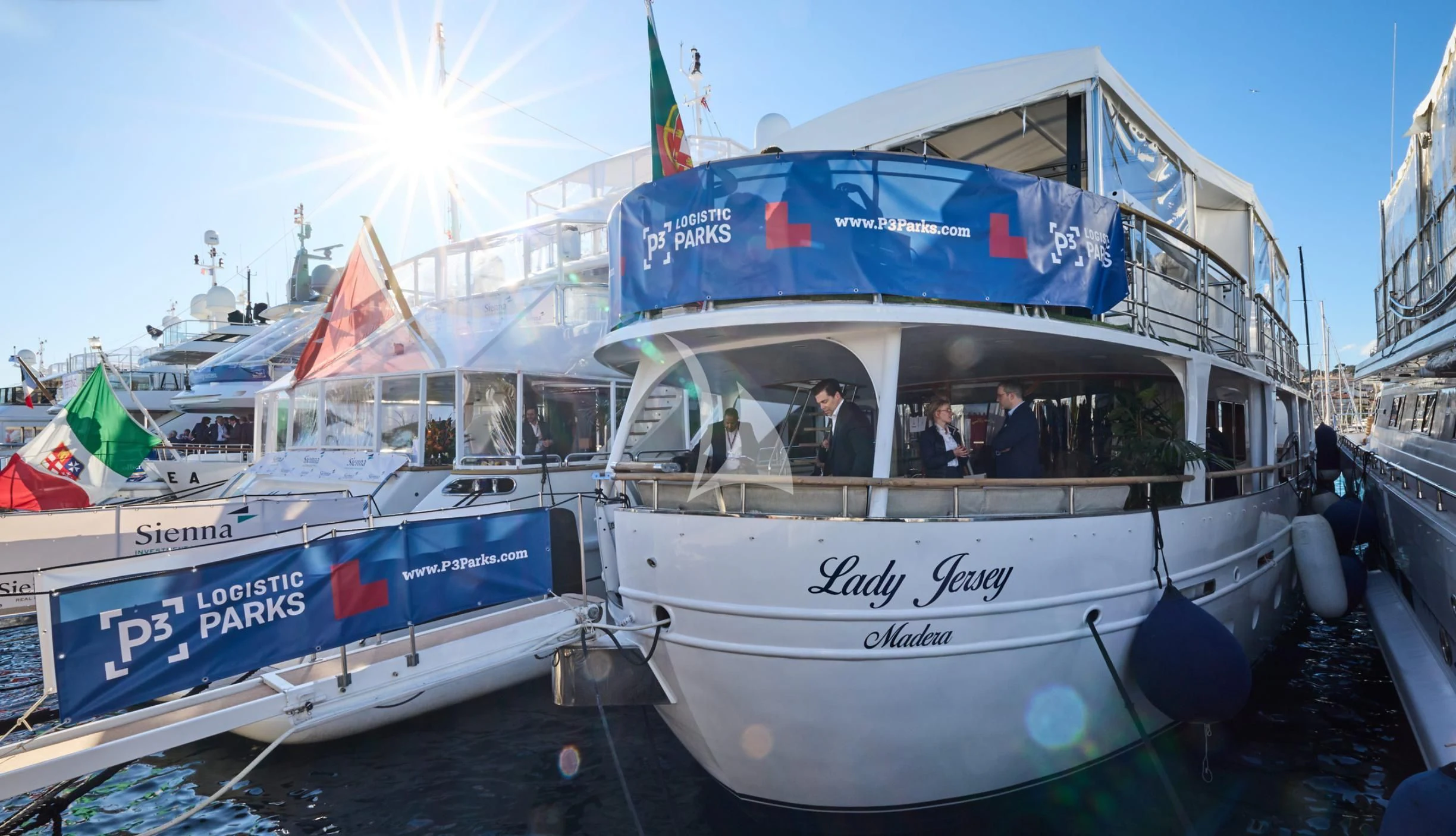 a boat with flags on it aboard LADY JERSEY Yacht for Charter